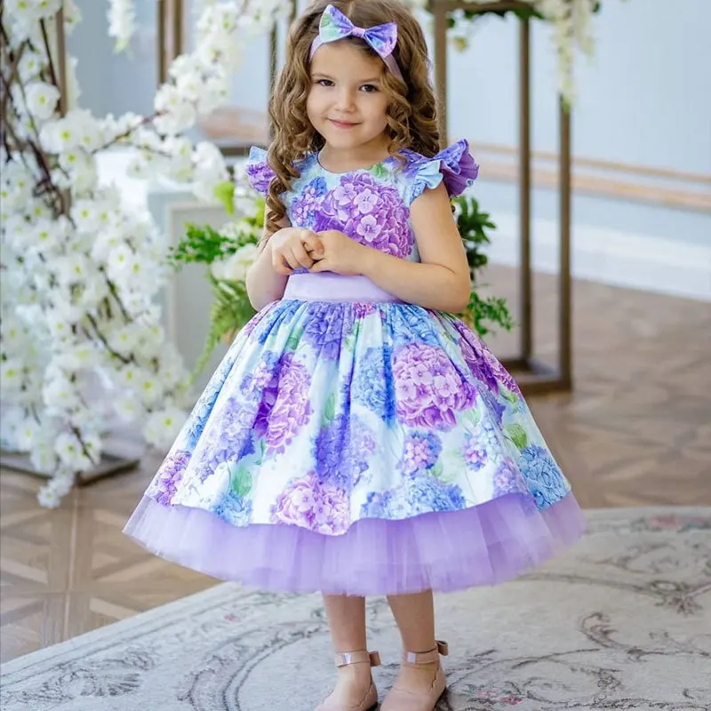 Lolita Girl kid\'s dress Floral Print Christmas children dresses Lace Birthday Wedding Princess flower girl dresses 3-8 Years