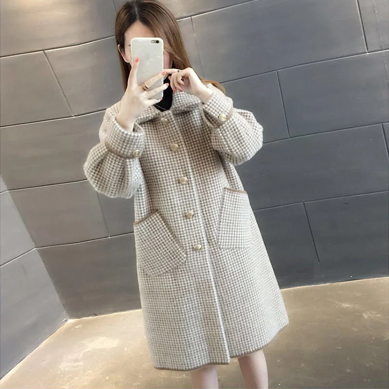 

Autumn Winter Mink-like Wool Coat Women 2024 Knitted Cardigan Korean Style Loose Korean Version Mid-Length Woolen Coat Female