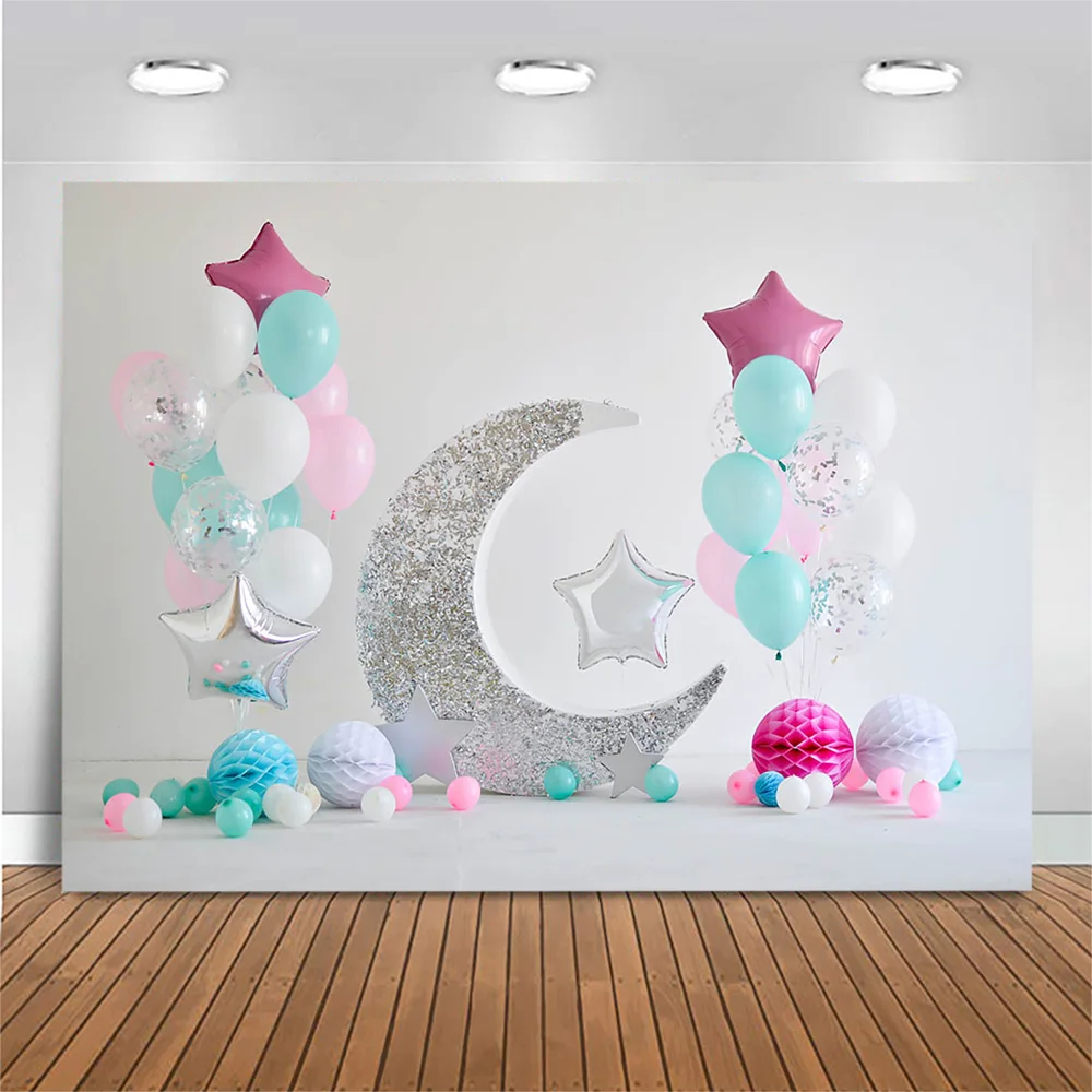 Mocsicka 1 생일 파티 베이비 샤워 배경 풍선 장식 베이비 포트레이트 사진 소품 케이크 스매시 사진 배경