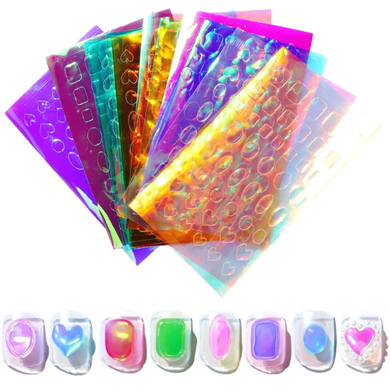 8/10/11PCS Nail Art Aurora Ice Cube Cellophane Transfer Laser Candy Stickers Cropped Paper Chameleon Manicure Decorations