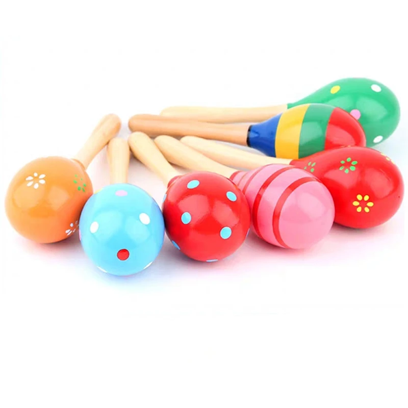 Wooden Maraca Wood Rattles Baby Colorful Wooden Hand Rattles Sand Hammer Baby Shaker Percussion Musical Instrument Kid Toys