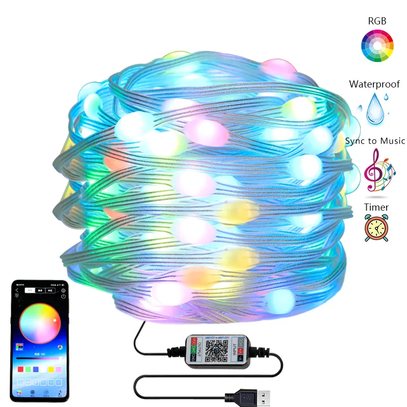 10M USB LED String Light Bluetooth App Control String Lights Lamp Waterproof Outdoor Fairy Lights for Christmas Tree Decoration