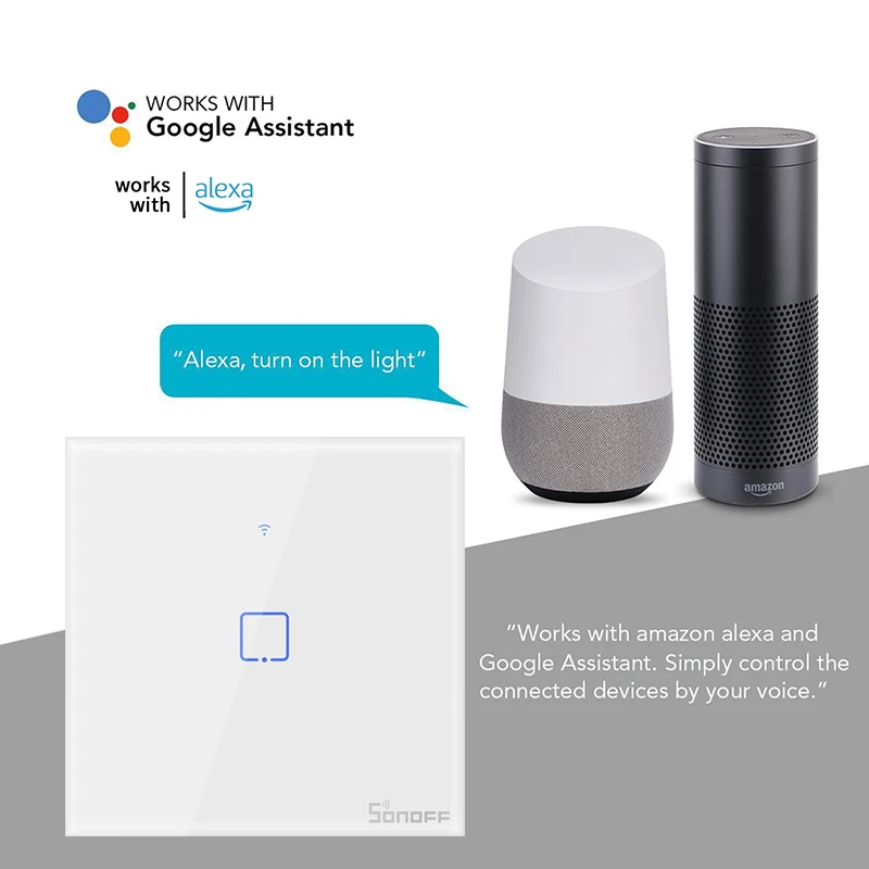 SONOFF-interruptor inteligente T1/T2/T3/T0, dispositivo de pared con WiFi, módulos de automatización del hogar, UE/REINO UNIDO/EE. UU., funciona con eWelink, Google Home y Alexa