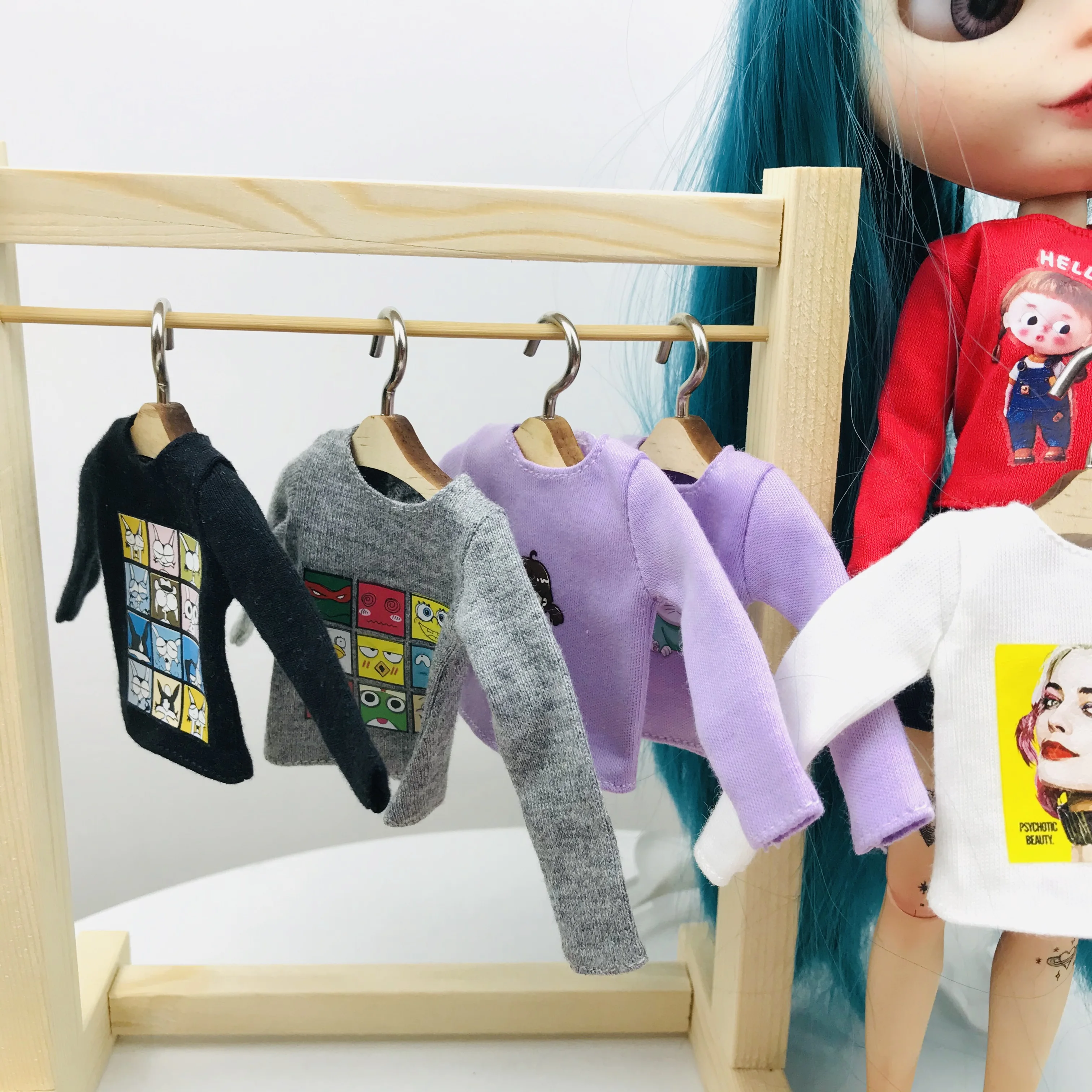 New 1PCS Cute Blyth  Long T-shirt Black/Pink/Red/White/gray Tops for Licca ,Barbies,Azone 1/6 BJD Dolls Clothes