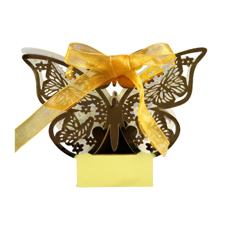 50pcs Butterfly Laser Cut Carriage Candy Box Wedding Favor Gift Package Boxes With Ribbon Birthday Christmas Wedding Party Decor