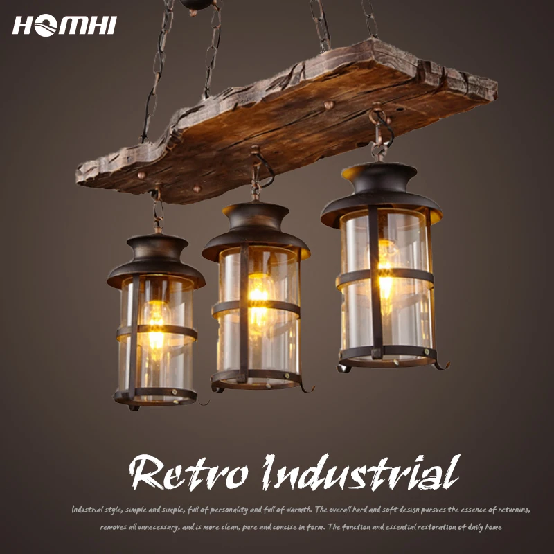 

Industrial Luminaire Suspension Horse Retro Lamp American Bar Pendant Lighting Loft Wood Hanging Light Fixture Luster Rustic