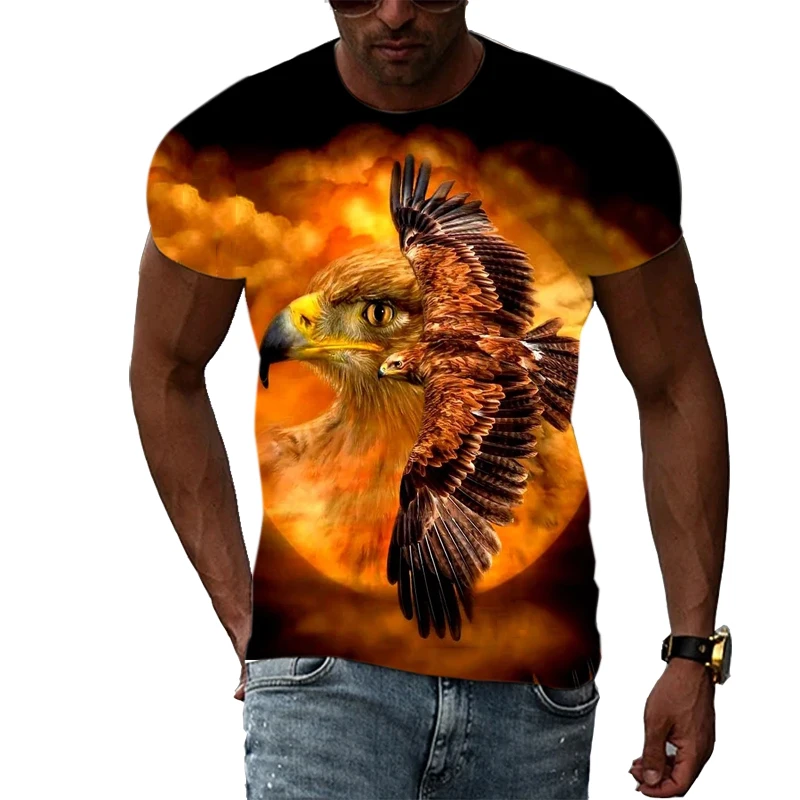 Summer Men Interesting Eagle graphic t shirts Personality Casual Animal Bird Pattern T-shirt Fashion Trend Printed t-shirts Top