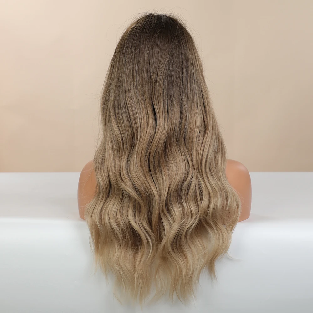 Blonde Eenhoorn Synthetische Pruik Lange Golvende Ombre Bruin Met Pony Voor Zwart Wit Vrouwen Hittebestendige Vezel Dagelijks Party Haar pruiken