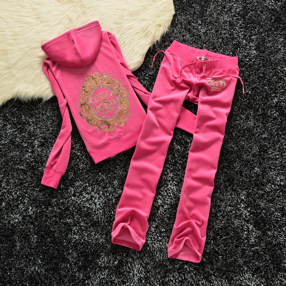 Juicy Lover Brand Spring Autumn Long Pant Women Tracksuits Sequins diamonds Fashion Velvet Jogging Yoga Sportswear Suits Set