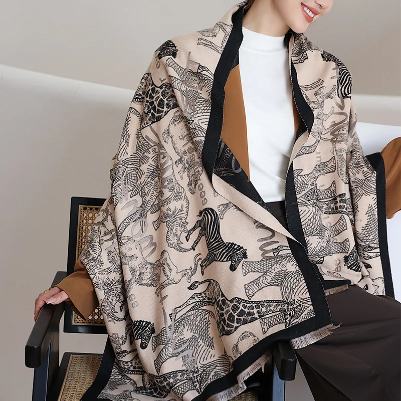 

New Woman Fashion European And American Style Retro zebra Printing Imitation Cashmere Shawl Multifunction Decorate Warm Scarf