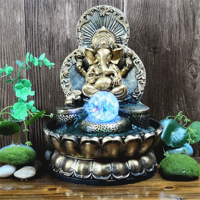 

Elephant God Ganesha Lucky Water Fountains Ornaments Good Fortune Feng Shui Craft Gifts Indoor Desktop Fountain Air Humidifier