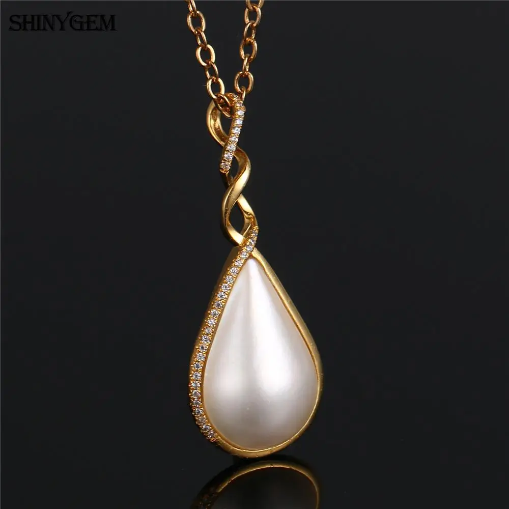 ShinyGem Small Diamond Water Drop Necklaces S925 Sterling Silver Twist Necklaces Big Natural Seawater Pearl Necklaces For Women