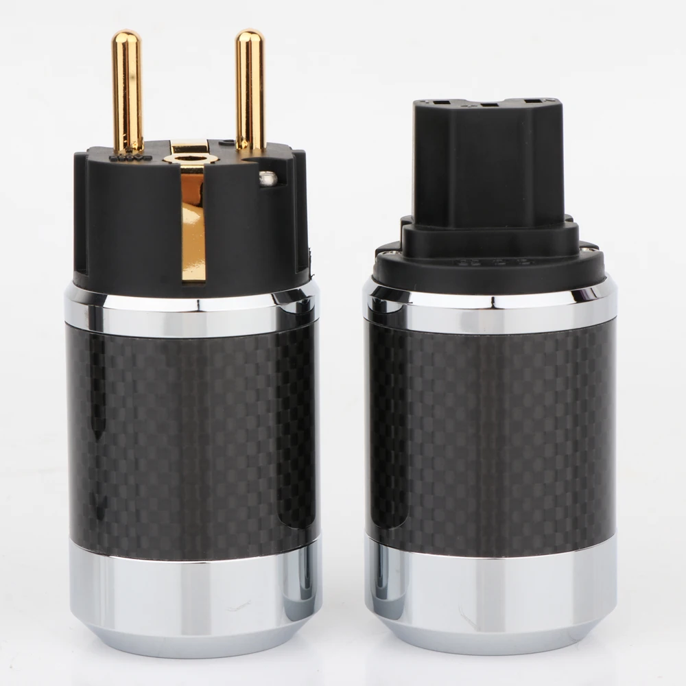 Paar EU-Schuko-Stecker Schwarz Kohlefaser 2-polig EU EUR Schuko-Netzstecker Gold/Rhodium-beschichtet DIY Netzadapter – Detail 8