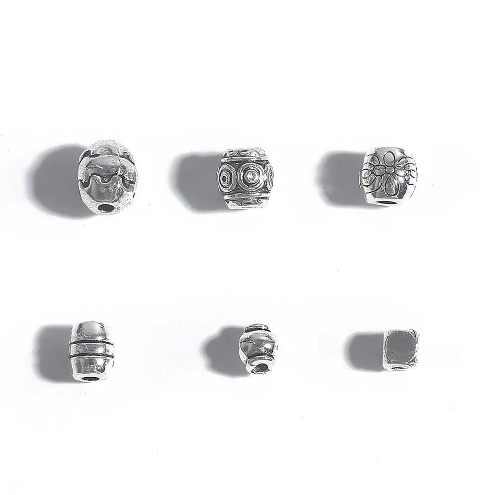 

20-50pcs Beads Silver Antique beading Plated Metal Beads Loose Spacer Beads Gifts for Jewelry Making Supplies DIY Bracelet Girls