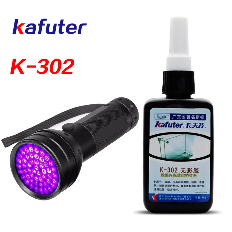

Сильный Kafuter 50 мл + 51led UV светильник УФ клей отверждения K-302 прозрачный с украшением в виде кристаллов и Стекло ABS металлический клей древесины