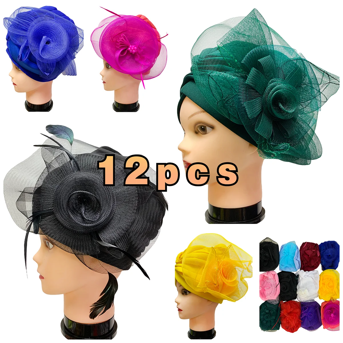 12 Piece Set Of Fashionable Muslim Women Headscarf Space Layer Fabric Applique Headwear Solid Indian Bean Hair Hat Lady Hat