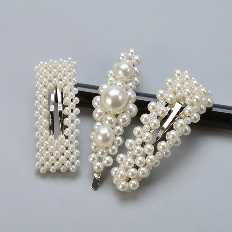 Korean Simulated Pearl Barrettes Beaded Geometric Women Hair Clip Hairgrips Hair Accessories Girls Jewelry Fashion Hair Pins