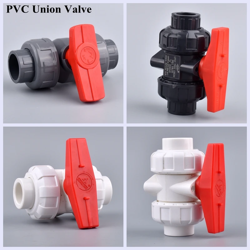 20~63mm PVC Double Union Ball Valve Quick Connector Control Valve, Garden Watering Irrigation System Water Pipe Joint Fittings