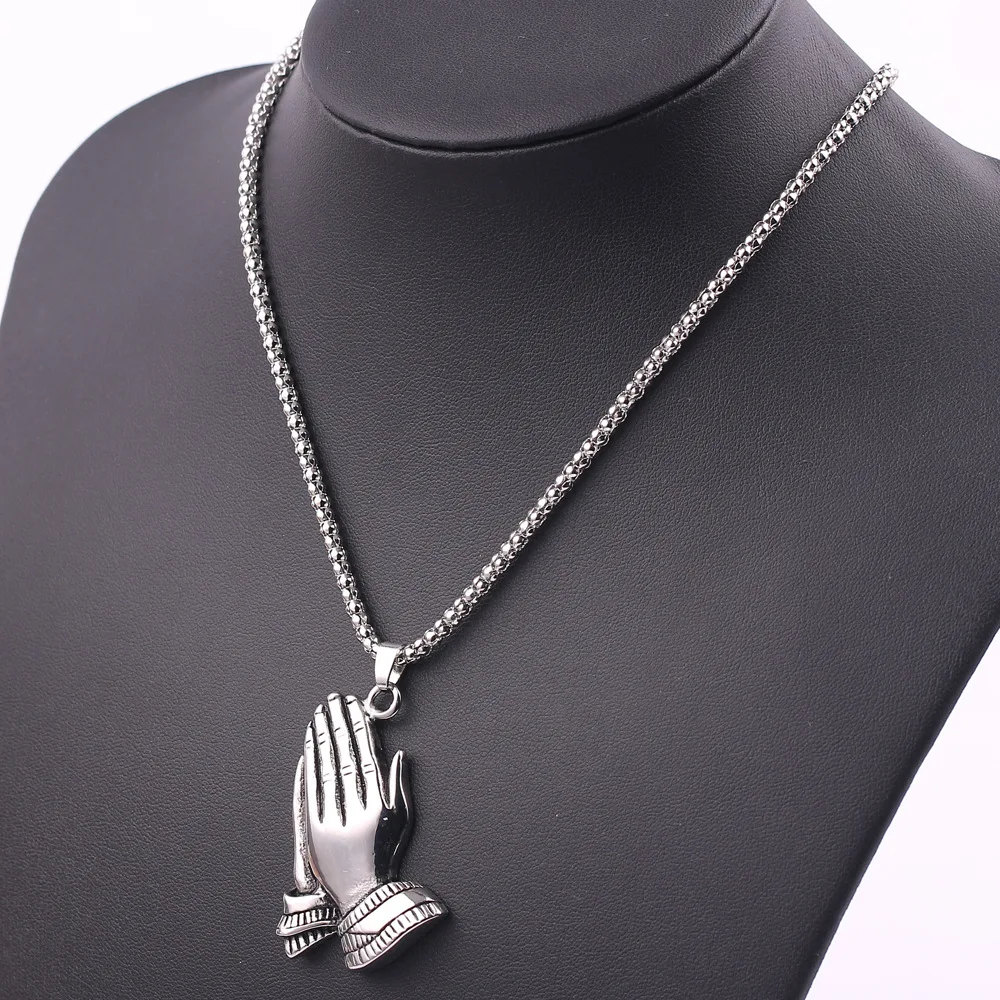 New Trendy Praying Hands Pendant Necklace Men\'s Necklace Fashion Metal Religious Amulet Pendant Accessories Party Jewelry