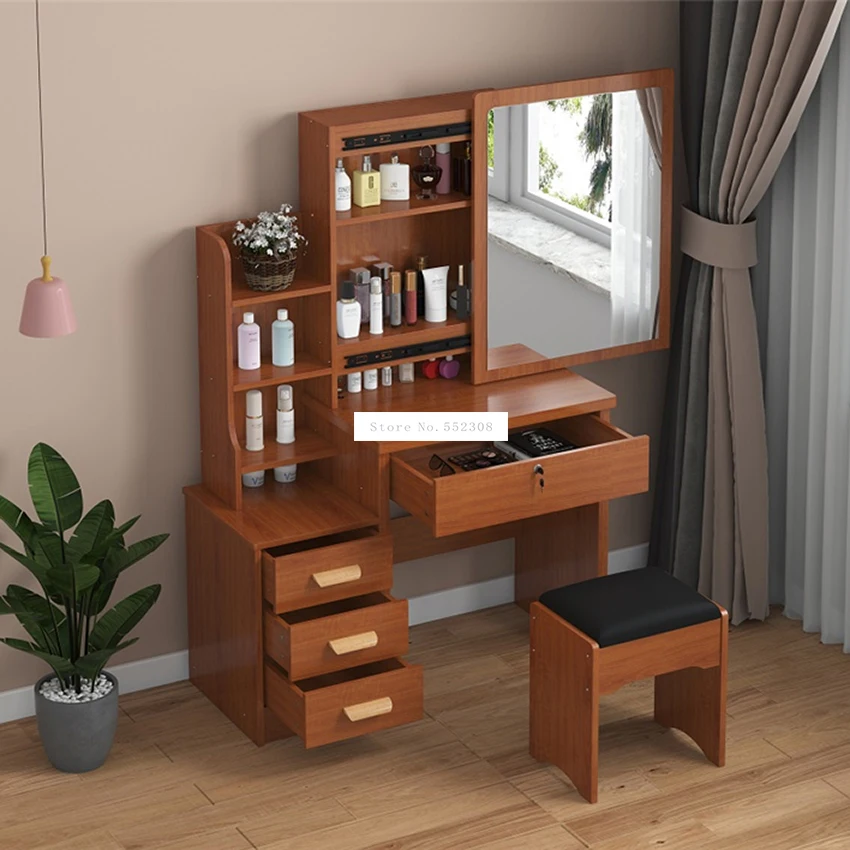 C918/C501 Simple Modern Dresser Household Bedroom Dressing Table Density Board Makeup T able With Mirror Drawer Lock Stool