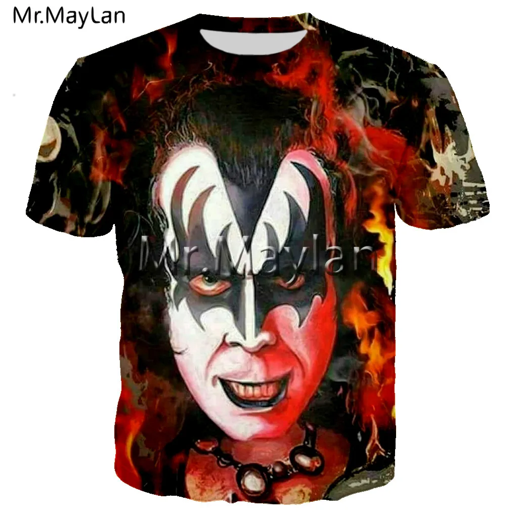 New Gene Simmons Men T shirt 3D Print Kiss Band Rock Tshirt Men Women Ropa Casual Streetwear Hiphop O-neck Tee Shirt Men Clothes