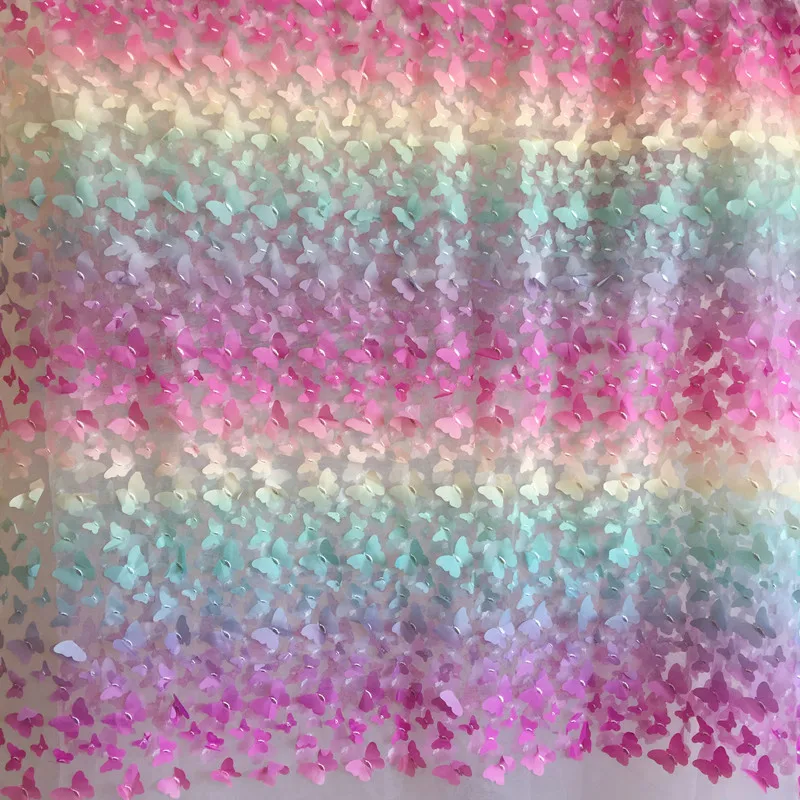 Regenbogenfarbener Schmetterlings-3D-Applikations-Spitzenstoff, Farbverlaufsblumen, Kinderkleidung, Heimwerken, mehrfarbiger Spitzenstoff, 25 Farben – Detail 14