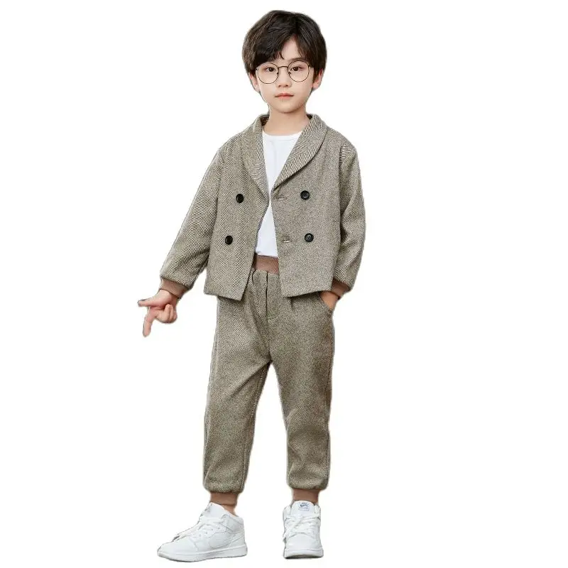 

Korea Boys Jacket +Pants 2Pcs Clothing Set Kids Photograph Set School Children Formal Suit Host Performance Prom Wedding Dress