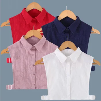 Panie fałszywy kołnierz stojak biały damskie odpinane sztuczne kołnierze Plaid wymienny pół koszula odpinany bluzka czerwony Faux Col