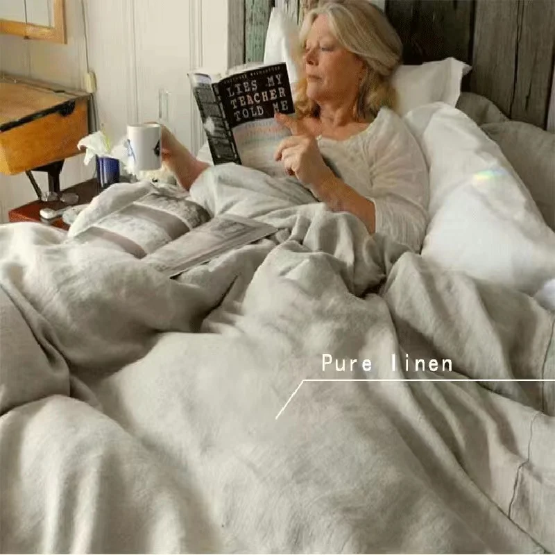 Pure Linen Duvet Cover Set with Pillow Case, Double Comforter Cover Bedding Set, Quilt Cover Queen/King Couple or Single Bed