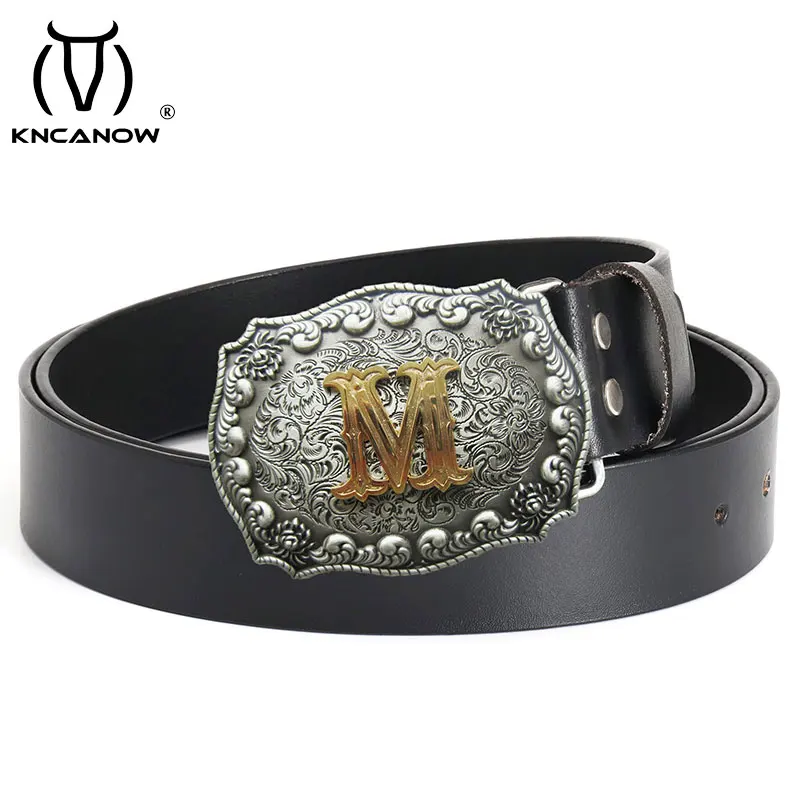 

Belt For Men Cowhide Genuine Leather Belt M Letter Casual Fashion Luxury Brand Fancy Vintage Jeans Strap Cinto Para Hombre Marca