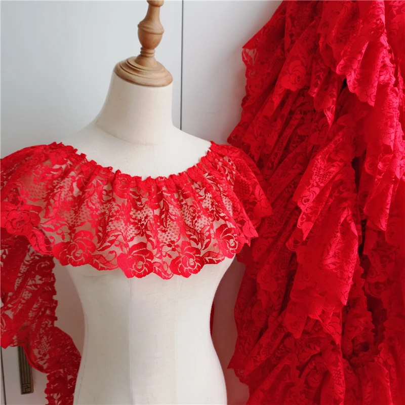 2 Meters/lot 15 Cm Wide Pink Black Red Folds Embroidered Lace Skirt Clothes Home Decoration Lace Accessories SC573