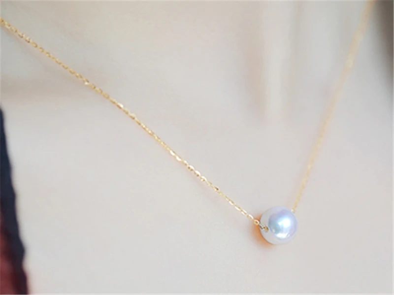 

HABITOO 18K Yellow Gold Pendant Necklace 8-9mm White Round Real Freshwater Pearl Fine Simple Jewelry Charming Gifts