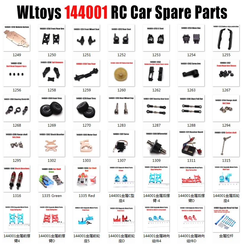 Wltoys 1:14 Scale RC Car Spare Parts for 144001 Receiver Board/Motor/Gear/Servo/Screw/Base C/Shock Absorbers/Arm/Differential