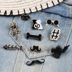 Brooch Pins Fashion 11 Style Black Series Cat Beard Bones Glasses Rose Tai Chi Badge brooches Lapel Shirt Accessories Jewelry