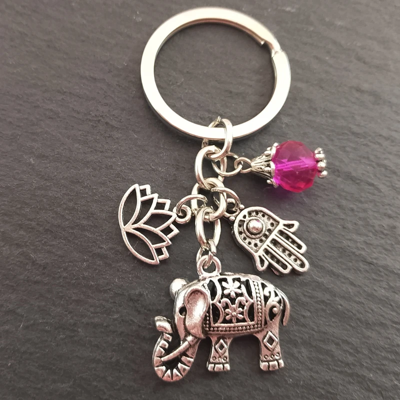 Llaveros étnicos tribales para mujer, regalo único bohemio, llavero de coche de elefante de mano, joyería de loto, 1 unidad