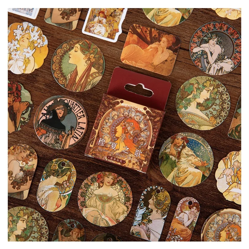 45 Pcs/Set Alphonse Maria Mucha Series Paper Sticker Decorative Retro Scrapbooking DIY Diary Album Stick Label