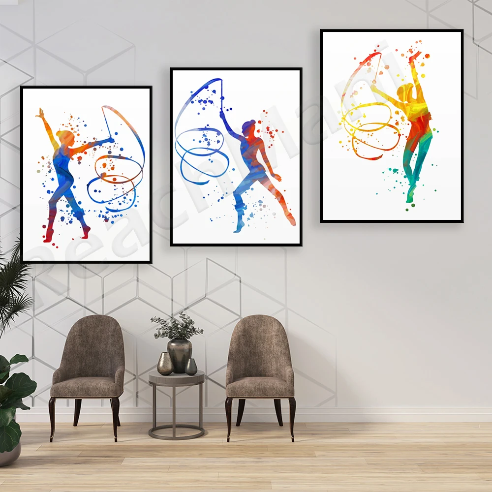 Sports watercolor gymnastics girl prints, gymnastics wall art, gymnastics coach gift decoration canvas print poster