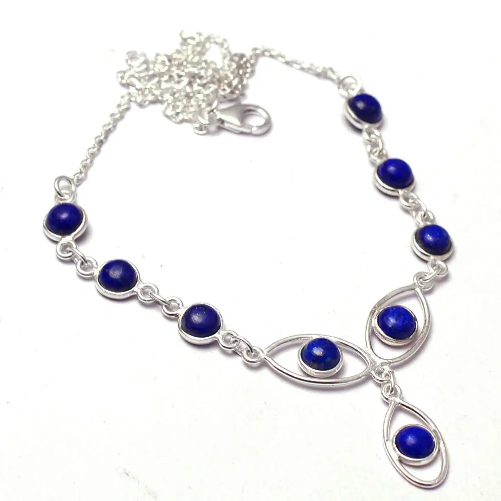 Genuine Lapis Lazuri Necklace 925 Sterling Silver, 46 cm, MHBNE0198