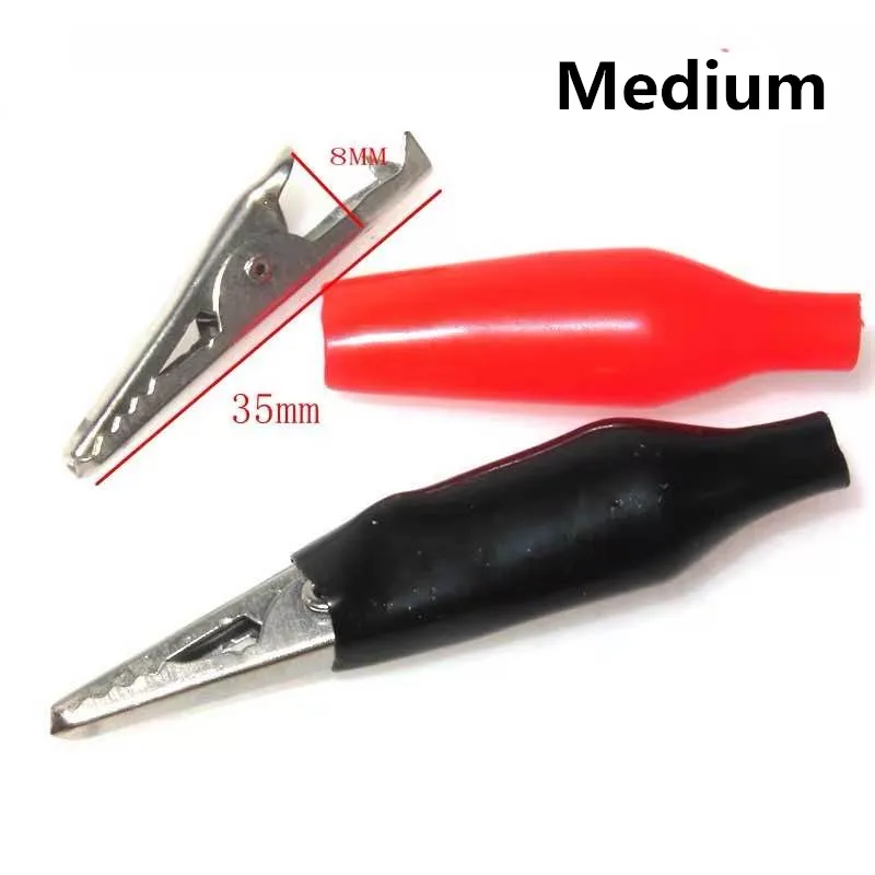 Mini pinzas de prueba de cocodrilo, sonda de prueba recubierta de plástico suave, color negro y rojo, 28MM, 35MM, 44MM, 20 unidades