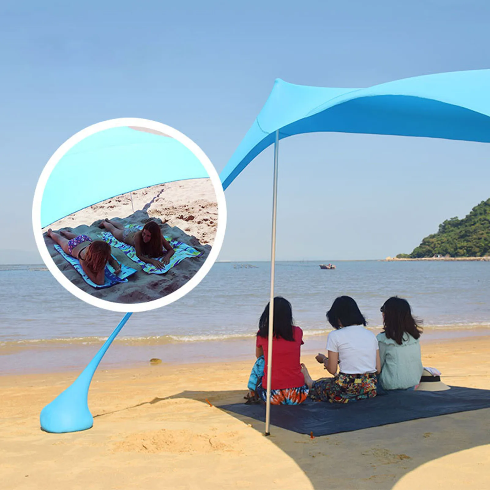 Family Beach Tent Sunshade Beach Umbrella Canopy Tent Beach Canopy With Sand Bags And 2 Aluminum Poles Outdoor Beach Shelter