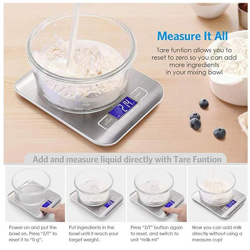 Di alta Precisione Da Cucina Elettronica Bilancia s 5kg/1g LCD Digital Cibo Bilancia In Acciaio Inox Peso di equilibrio Bilancia strumento Libra argento