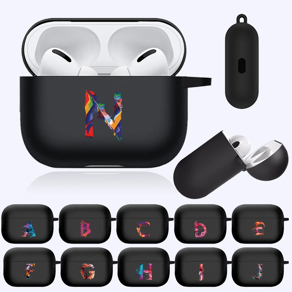 

For AirPods Cases Initial Letter Black Soft Silicone Wireless Bluetooth Earphone Cases for Apple AirPods Pro A2084 A2083