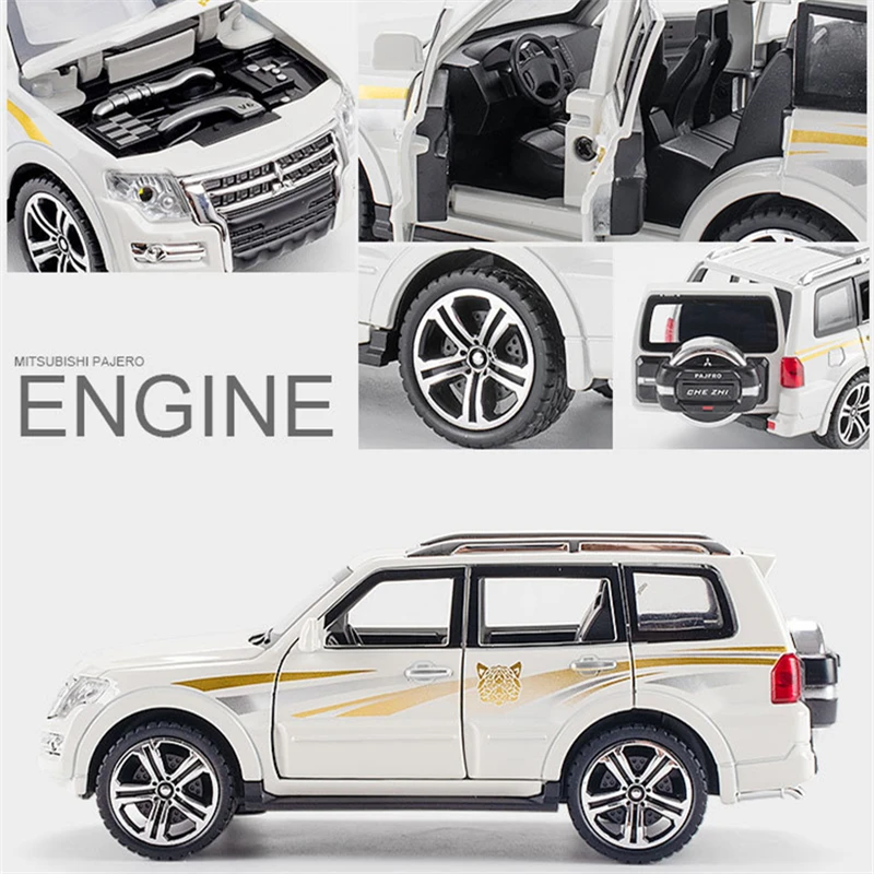 1:32 Mitsubishis PAJERO SUV Alloy Car Model Diecast Metal Toy Off-road Vehicles Car Model High Simulation Sound Light Kids Gifts