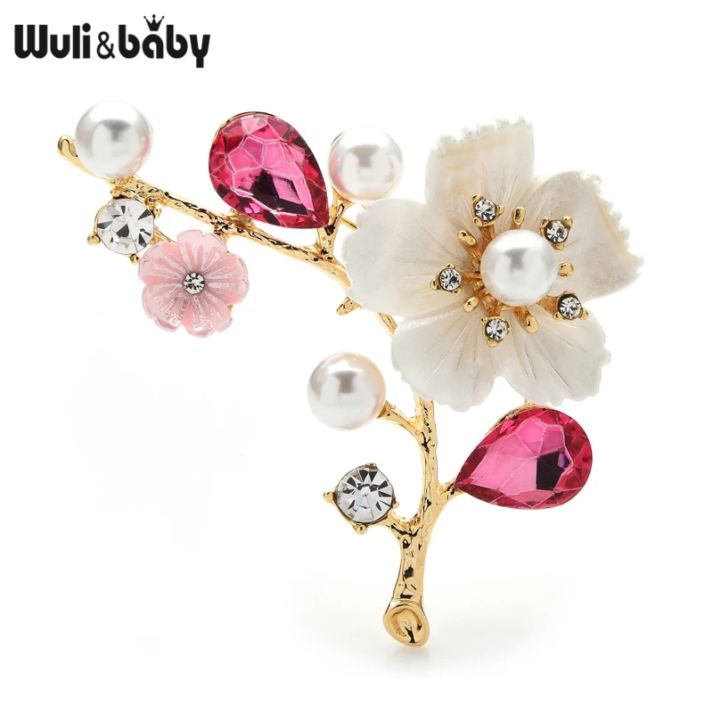 Wuli&baby Shell Plum Blossom Flower Brooches For Women Wedding Office Brooch Pins New Year Jewelry Gifts