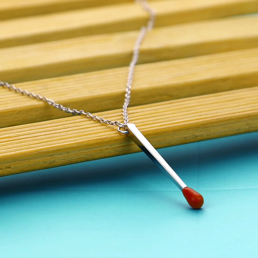 Wholesale 100% S925 Sterling Silver Matchstick Pendant Necklace New Simple Fashion  Chain Charm women & girls Silver Jewelry