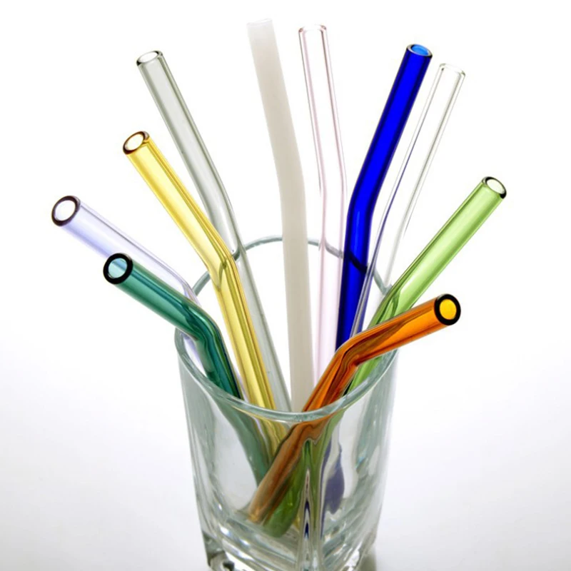 1pc High Borosilicate Glass Drinking Straw Practical Coffee Milk Tea Drinks Straw Colourful Eco-friendly Straw For Bar Accessory