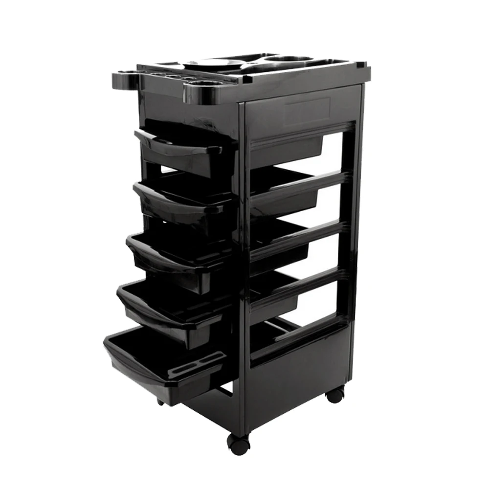 5 Tiers Removable Portable Plastic Hairdresser Beauty Storage Trolley Black Hair Salon Trolley Hair Shop Beauty Cart