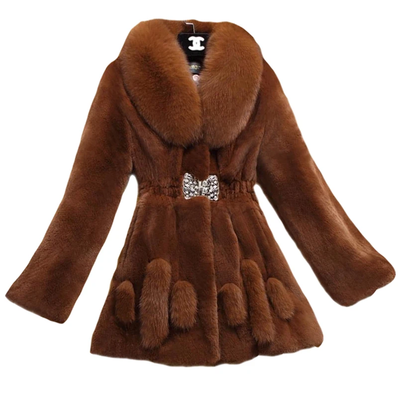 Cappotto di pelliccia di visone per donna, cappotto di pelliccia alla moda, pelliccia di volpe artificiale, sezione lunga, cappotti femminili Casual, 6XL, autunno e inverno, Ne