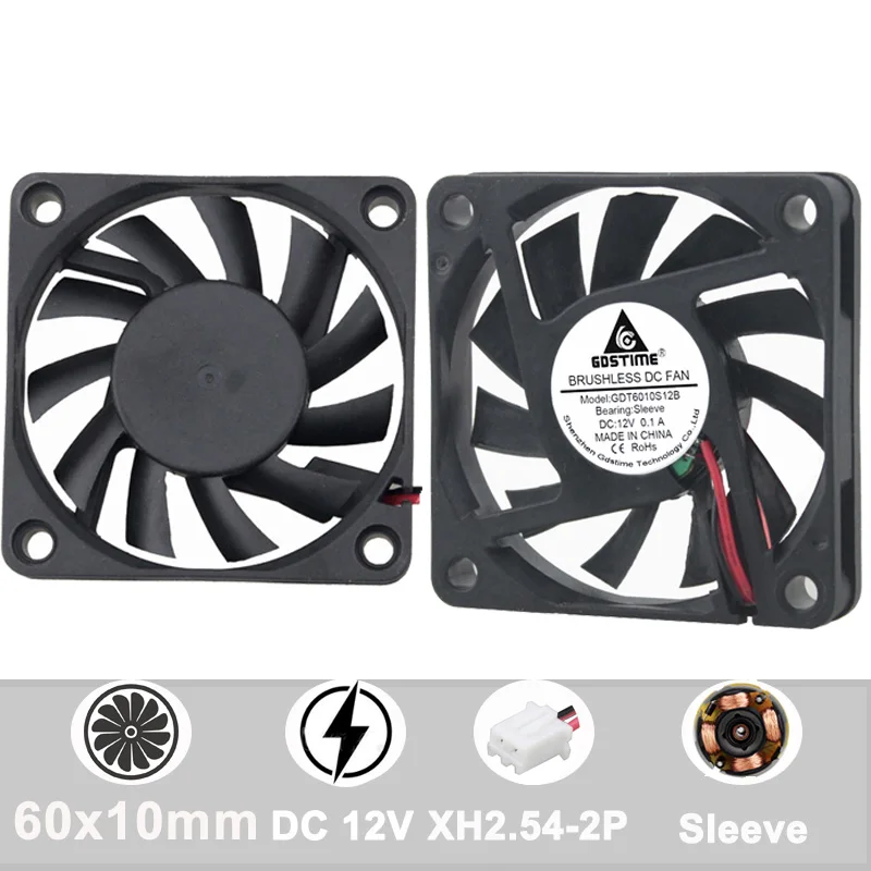 

5 pcs Gdstime 60mm DC 12V 2PIN 6cm cooler fan 60x60x10mm 6010 for computer PC CPU cooling case