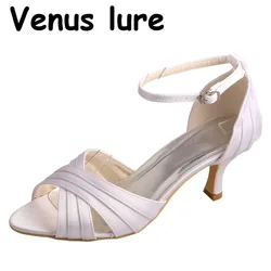 Customized 23 Colors Peep Toe Heels for Women Sandals with Ankle Strap White Satin Size 7